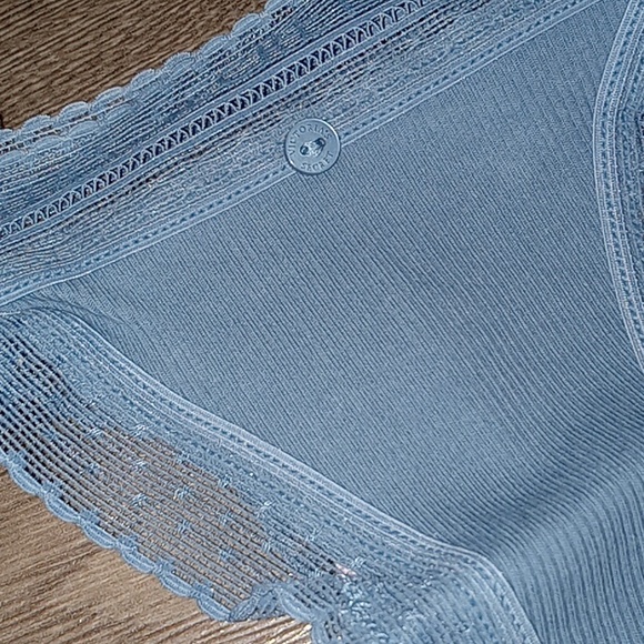 Victoria Secret-Periwinkle Blue Polk-a-Dot Lace/Logo Waist Thong-Small - Picture 3 of 7